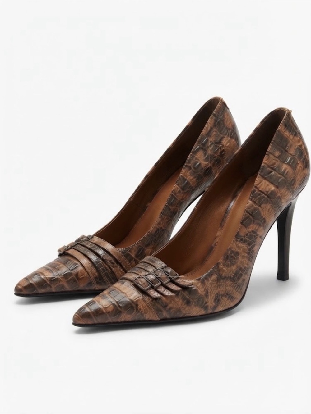 Michelle K Y2K Crocodile Print Pointy Toe Stiletto Heels Made in Italy SZ 9